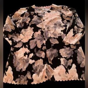 Isaac Mizrahi Live Artistic Black, Pink, and Cream Cardigan, size Large
